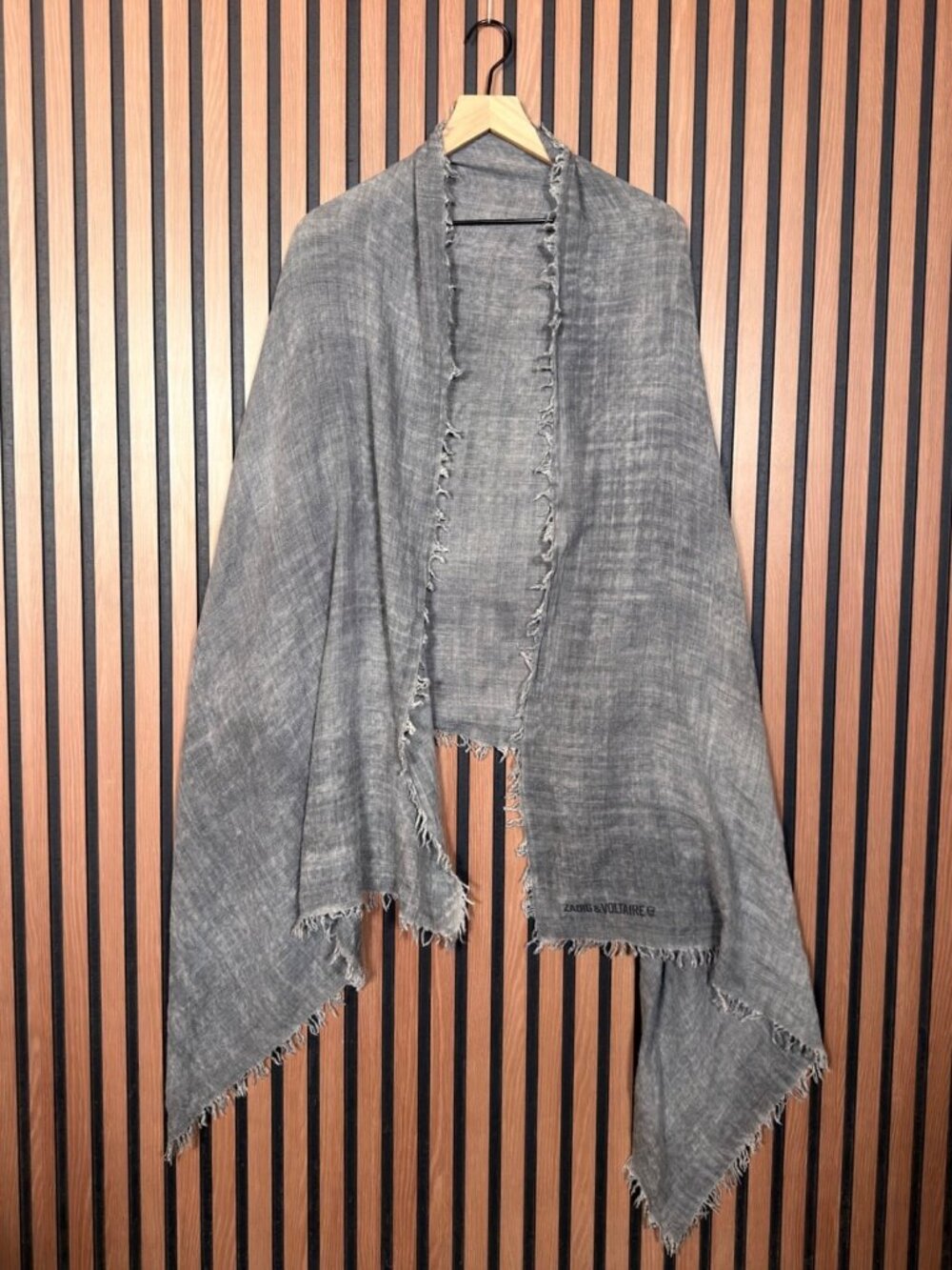 Zadig & Voltaire Scarf OS Women’s Heather Gray Full Cover Frayed Soft Knit 80"